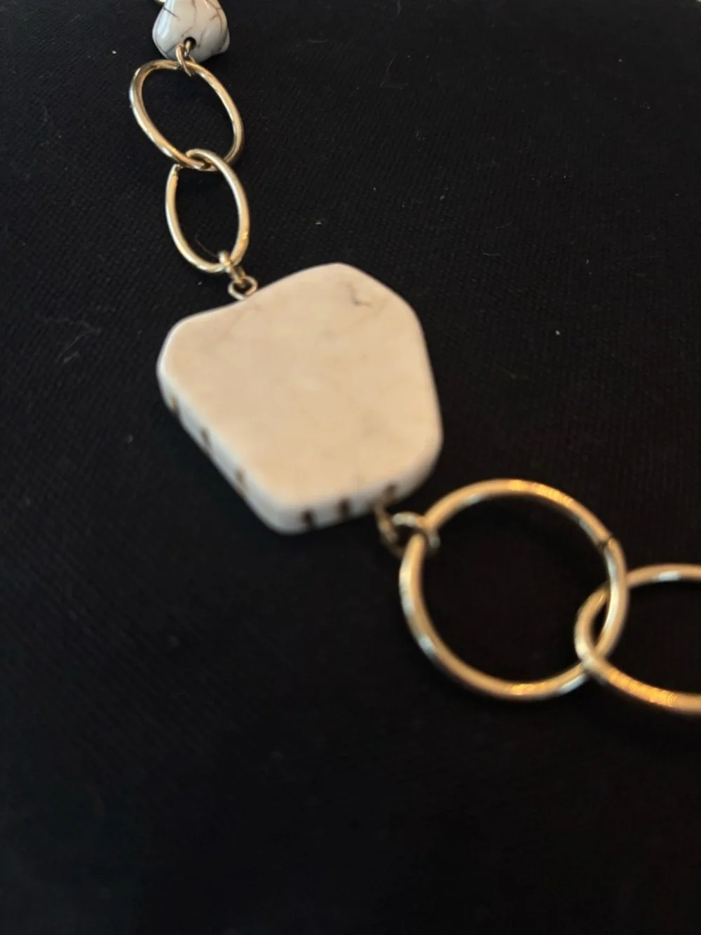 White Stone & Gold Link Necklace - Women Jewelry - Picture 2 of 2